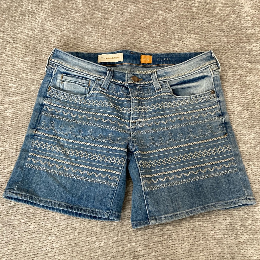 Pilcro Blue Embroidered Denim Jean Shorts
